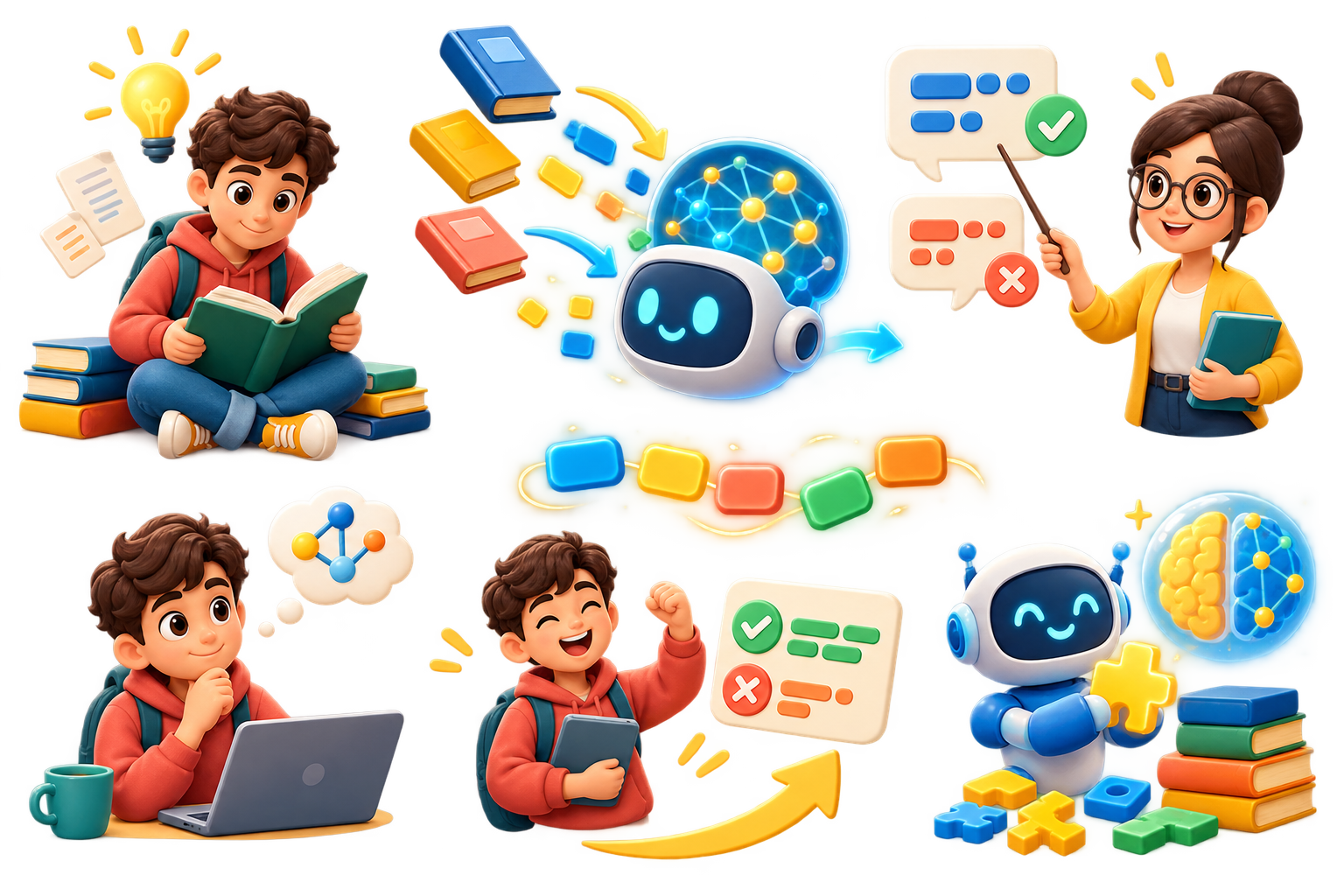 Student, teacher, token, and feedback learning collage